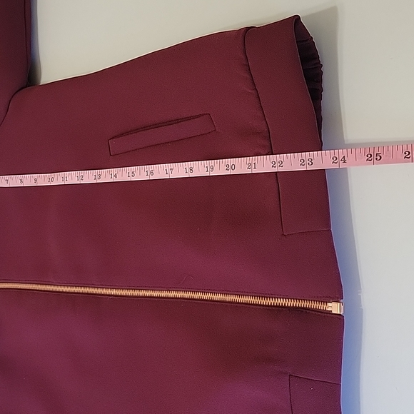 Ted Baker Lydiah crepe ruffle burgundy/wine rose-gold zip jacket women's size 0 - Picture 14 of 14